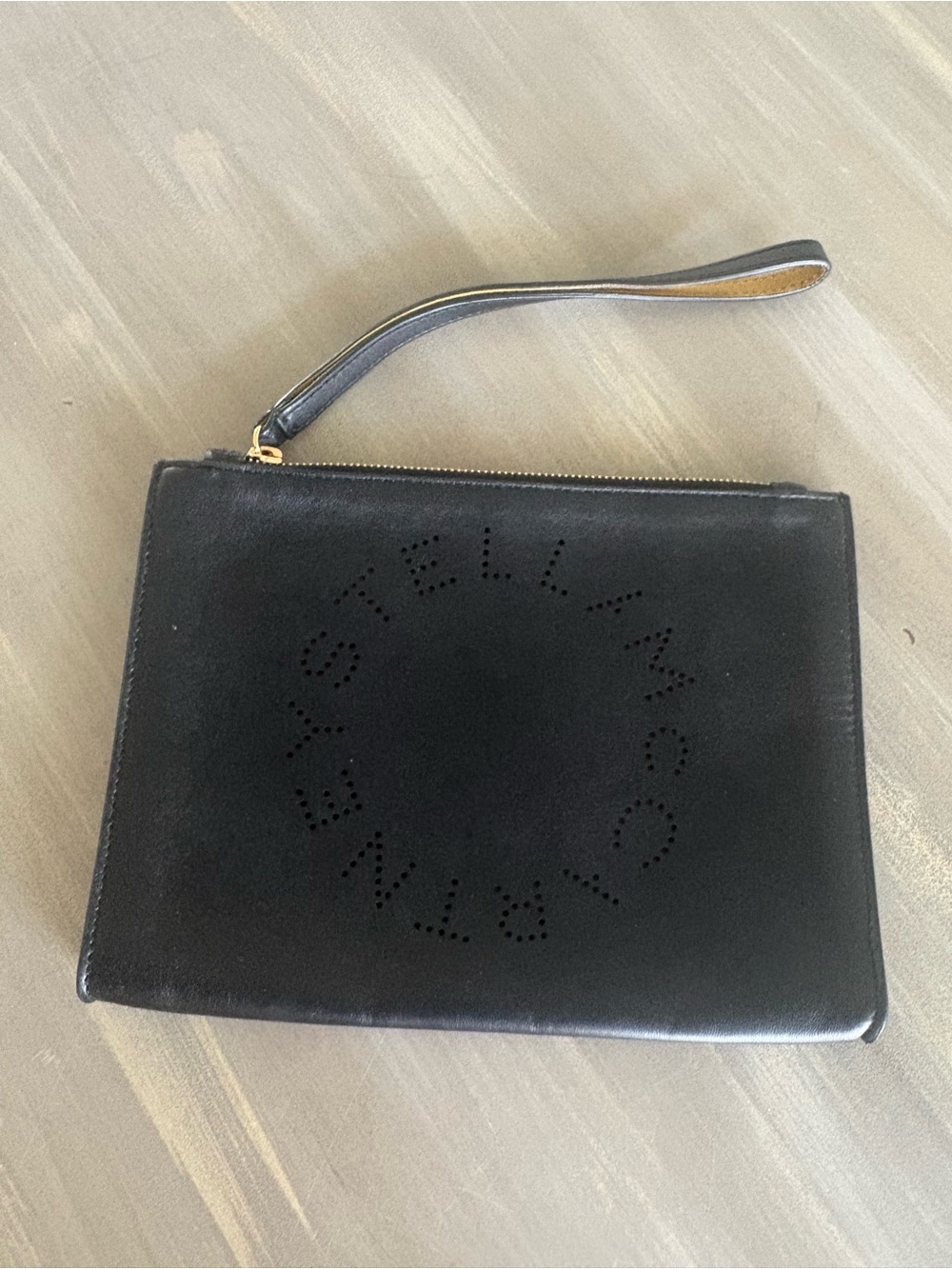 Stella McCartney Black Perforated Logo Wrist Strap Pouch